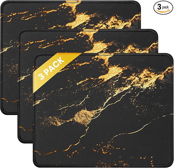 JIKIOU 3 Pack Mouse Pad with Stitched Edge, Portable Size-10.2x8.3in Gilding | by JIKIOU