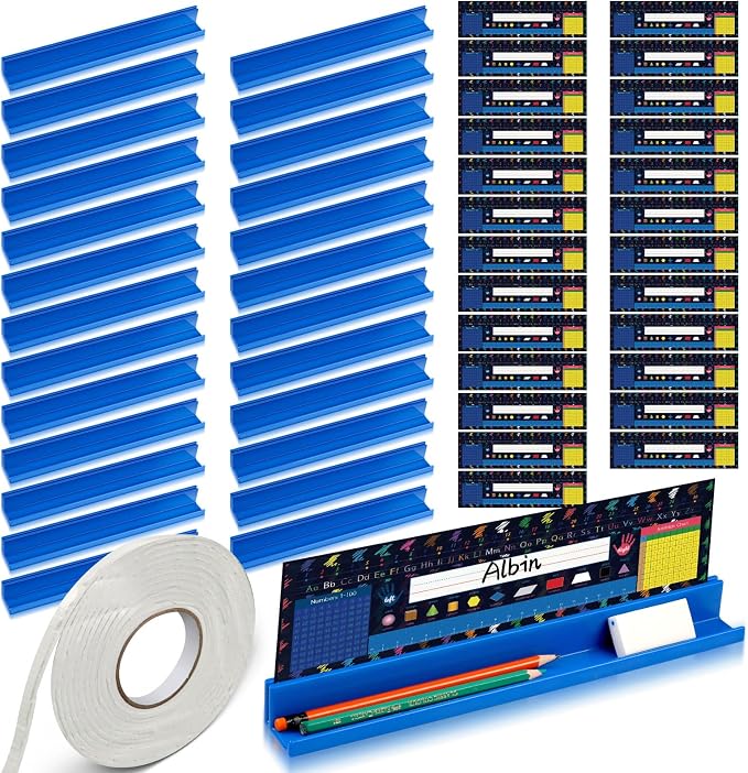 PerKoop 25 Pcs Classroom Desk Name Plates Holder Set Index Cards Storage by PerKoop
