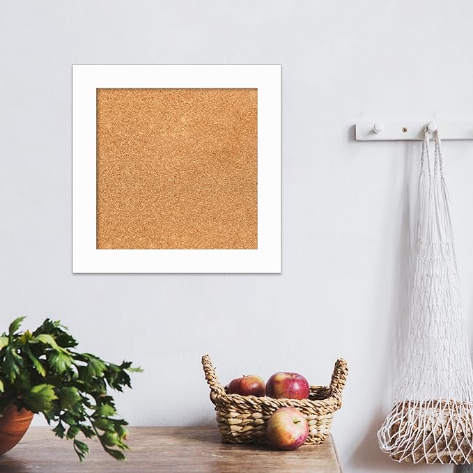 Amanti Art Natural Cork Board for Wall, 17x17 Vision Board with White Frame, Small Corkboard Office Decor for Home Organization, Casual Corkboard Pinboard to Display Items for Home Organization in-DeskLoop Office