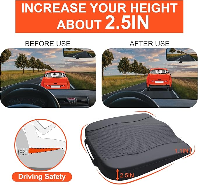 Car Seat Cushion, Comfort Memory Foam Car Cushions for Driving - Sciatica & Lower Back Pain Relief, Driver Seat Pillow for Auto, Office Chair, Wheelchair - Classic Black-DeskLoop Office