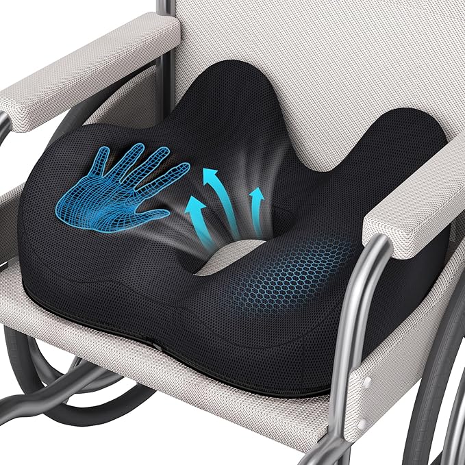 Benazcap Wheelchair Cushions Seat Cushion for Tailbone Pain Relief/Hemorrhoid - Hip Shaped Memory Foam Office Chair Cushions to Unleash Supreme Comfort in Office, Home, and Car Seating-Black-DeskLoop Office