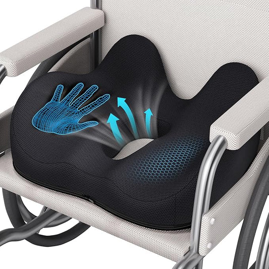 Benazcap Wheelchair Cushions Seat Cushion for Tailbone Pain Relief/Hemorrhoid - Hip Shaped Memory Foam Office Chair Cushions to Unleash Supreme Comfort in Office, Home, and Car Seating-Black-DeskLoop Office