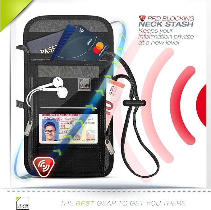 Lewis N. Clark RFID Blocking Stash Neck Wallet, Travel Pouch + Passport Holder - Image 3