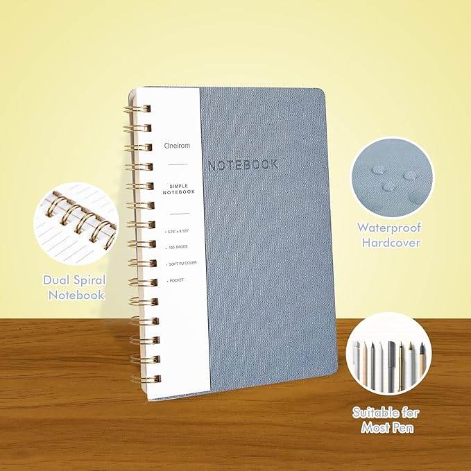 Spiral Notebook -A5 College Ruled Journal with Inner Pockets and 160 Pages,PU Leather Cover Business Journal, Twin-Wire Binding Notebook Perfect for Office & Home School Supplies - ReefBlue/NavyBlue-DeskLoop Office