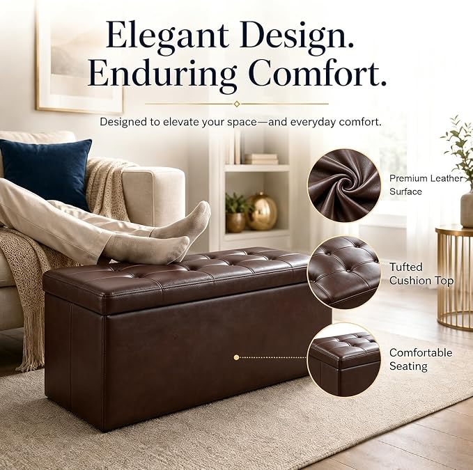 ALASDO 43 Inch Folding Storage Ottoman Bench - Image 2