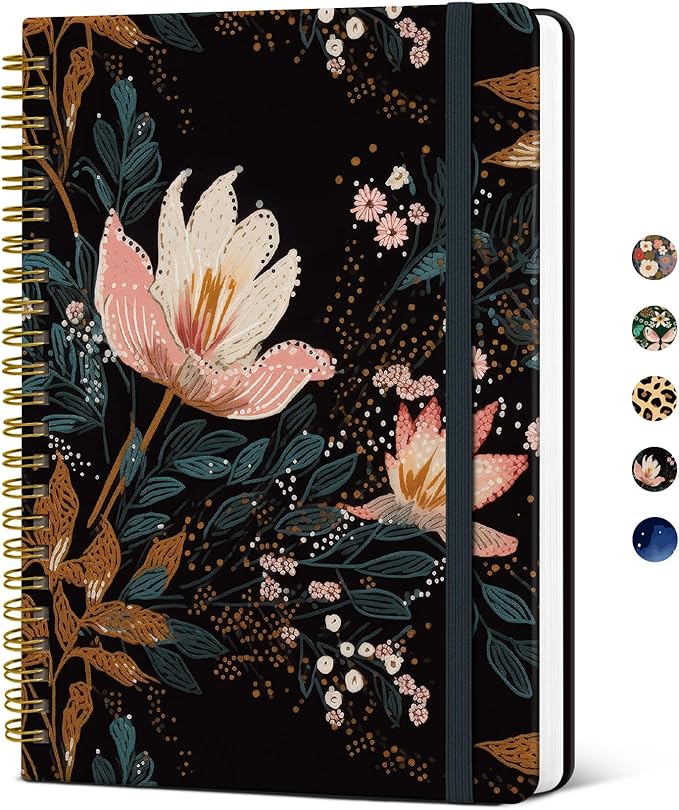 Lined Spiral Journal Notebook for Women, Cute A5 College Ruled Hardcover Notebook for Work & Note Taking, Aesthetic Pretty Journal for Writing, 140 Pages, Vintage Petals-DeskLoop Office