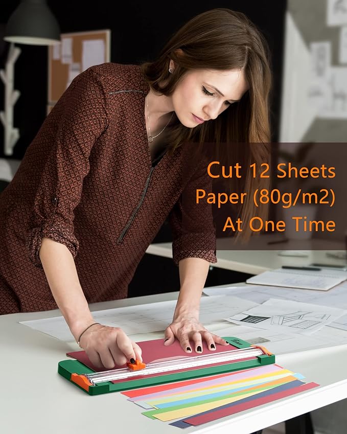 Firbon Green A4 Paper Cutter 12 Inch Titanium Straight Paper Trimmer with Side Ruler for Scrapbooking Craft, Paper, Coupon, Label, Cardstock-DeskLoop Office