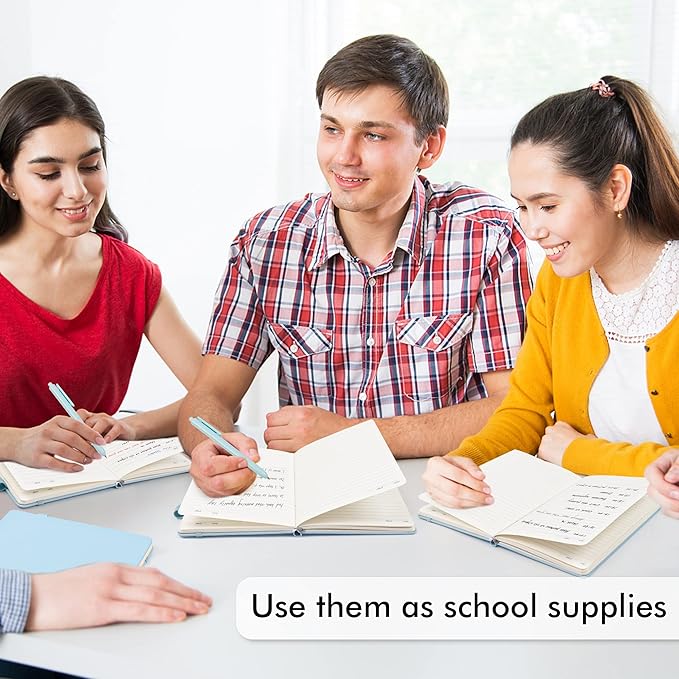 feela 5 Pack Notebooks Journals Bulk, Hardcover Notebook Classic Ruled Lined Journals with Pen Holder for Women Girls School Business Supplies, with 5 Black Pens, 120 GSM, 5.1”x8.3”, A5, Light Blue-DeskLoop Office