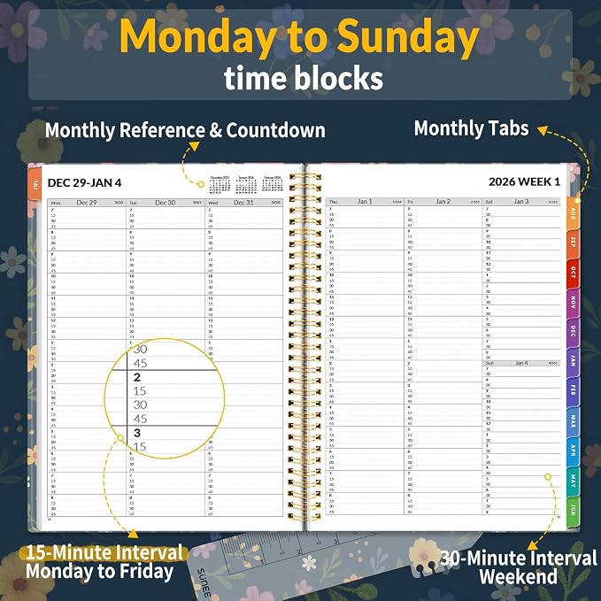 SUNEE 2026 Appointment Book, Quarter-Hourly, Weekly & Monthly - Image 2