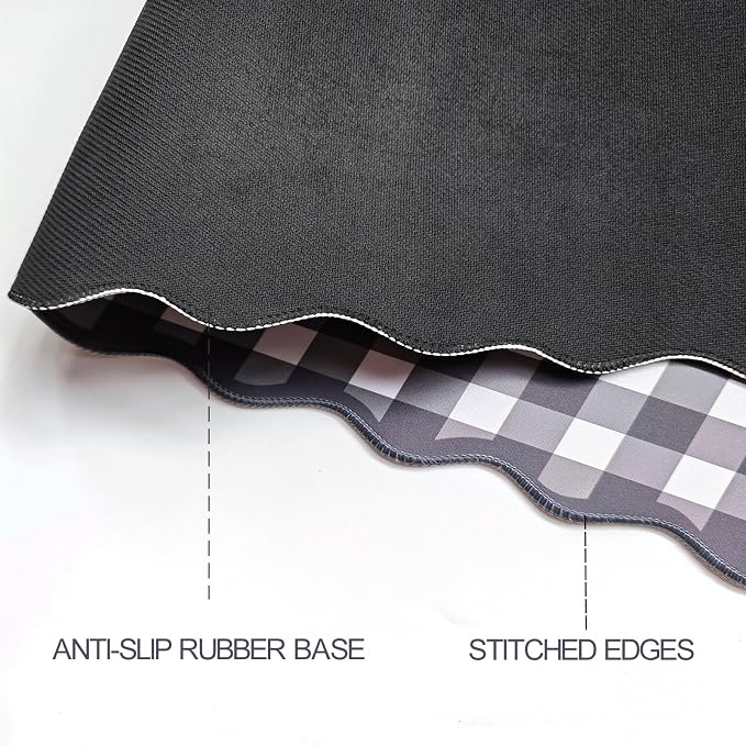 Scalloped‌ Black Desk Mat Checkered Gingham Cute XXL Large Gaming Mouse Pad - Image 5