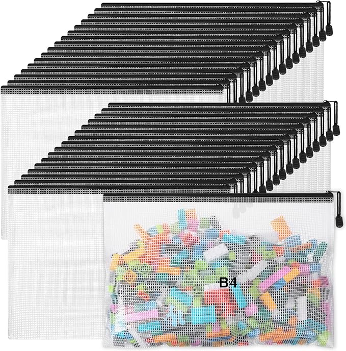 Jetec 32 Pcs Mesh Zipper Bags Toy Storage Bikini Organizer Bag Bolsas Para Guardar Trajes De Baño Waterproof Zipper Reusable Pouch Puzzle Multipurpose for Storage Office(Black,15 x 11 Inch)-DeskLoop Office
