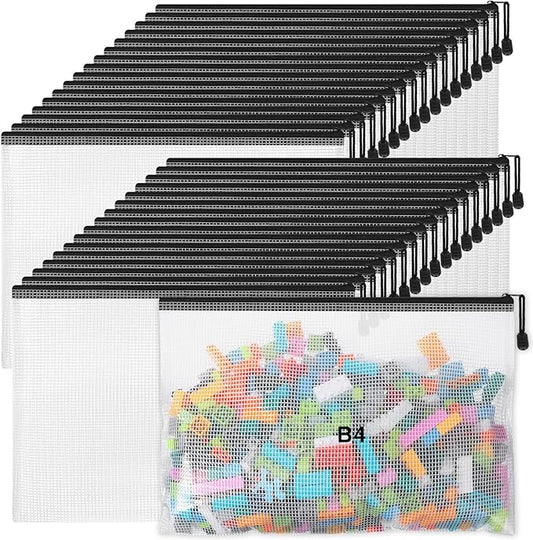 Jetec 32 Pcs Mesh Zipper Bags Toy Storage Bikini Organizer Bag Bolsas Para Guardar Trajes De Baño Waterproof Zipper Reusable Pouch Puzzle Multipurpose for Storage Office(Black,15 x 11 Inch)-DeskLoop Office