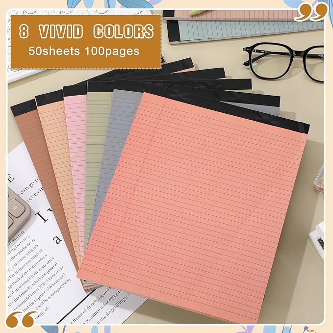 Fuutreo 8 Pcs 8.5'' x 11'' Colored Legal Pad Writing Pads Narrow Ruled 50 Sheets Per Notepad Perforated Writing Notepad Office Supplies for College Office Business (Advanced Grey)-DeskLoop Office