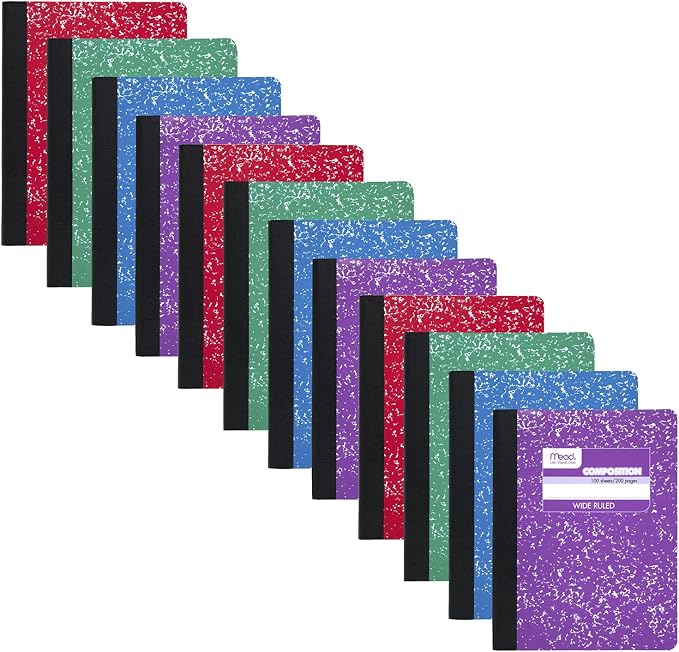 Mead Composition Notebook, 12 Pack, Wide Ruled Paper, 7-1/2" x 9-3/4", 100 by Mead