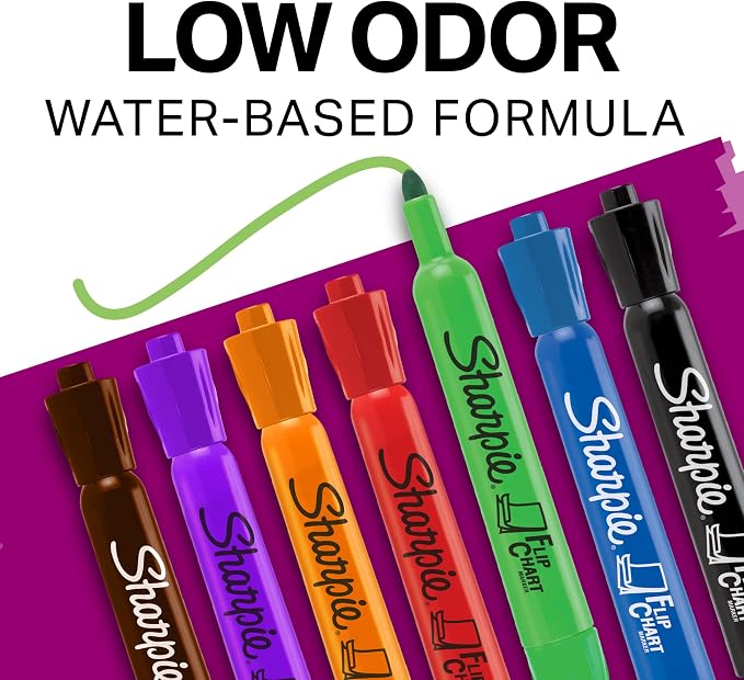Sharpie Flip Chart Markers, Bullet Tip, Squeak-Free, Back to School, Teacher - Image 2