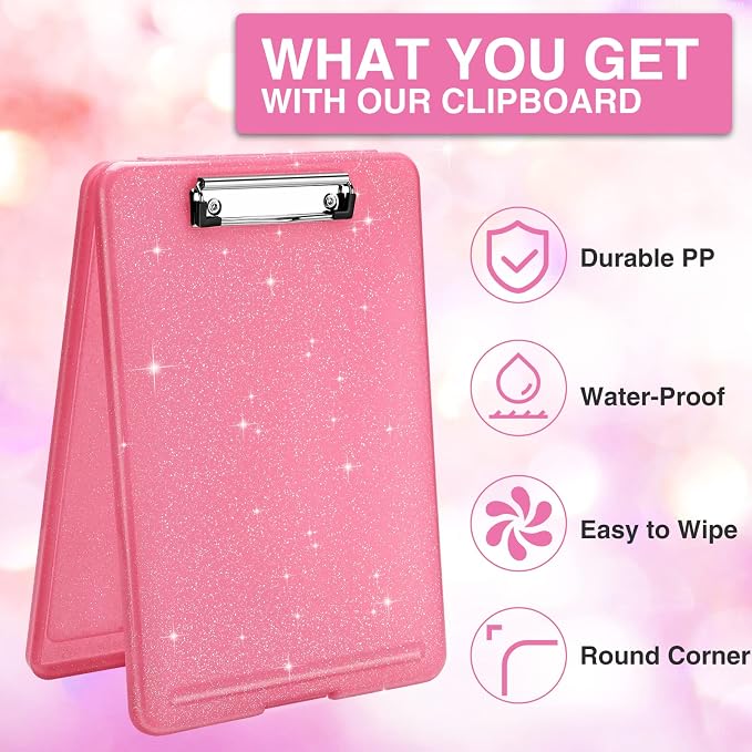 Sooez Glitter Clipboard with Storage, Cute Clip Boards 8.5x11 with Storage - Image 3