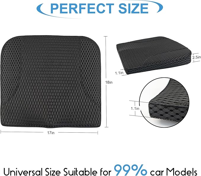 Car Seat Cushion, Comfortable Memory Foam Seat Pillow for Driving, Sciatica-Back Pain Relief, Cushion for Car-Truck, Office, Wheelchair - Mesh Black-DeskLoop Office