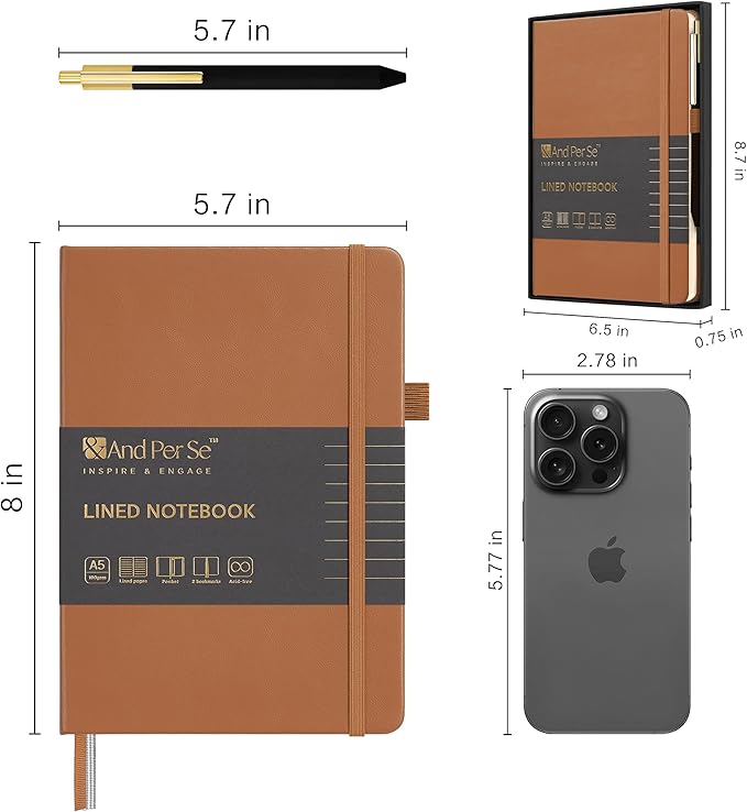 A5 Lined Leather Journal and Pen Set for Women&Men, Gift Box Included, Hardcover Notebook with 160 Pages 100GSM Thick Paper, for Work, Business, School or Home Writing(Light Brown)-DeskLoop Office