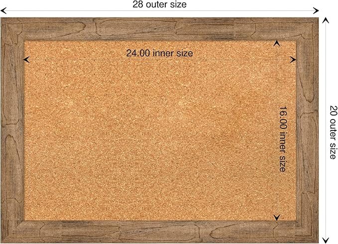 Amanti Art Natural Cork Board for Wall, 20x28 Vision Board with Brown Wood Frame, Medium Corkboard Office Decor for Home Organization, Rustic Farmhouse Corkboard Pinboard to display items for home-DeskLoop Office