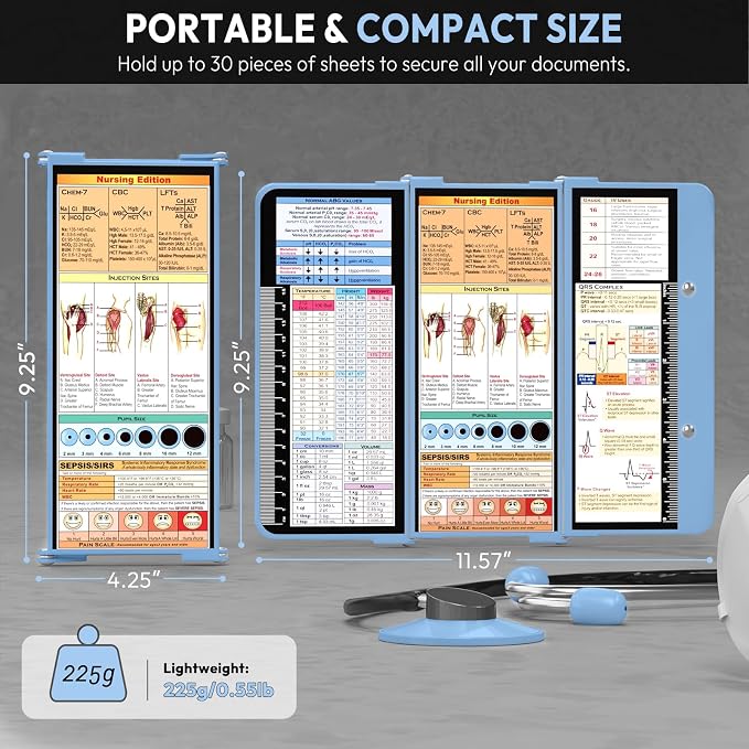 Nursing Clipboard Foldable, Foldable Clipboard w/Nursing Edition Cheat Charts - Image 2