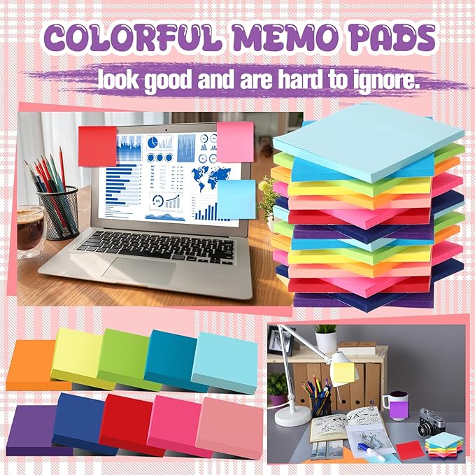 Zubebe 200 Pads Sticky Notes Bulk, Bright Colors Notepads Self Stick Note Square Memo Post Sticky for Office School, 45 Sheets/pad(3 × 3 Inch)-DeskLoop Office