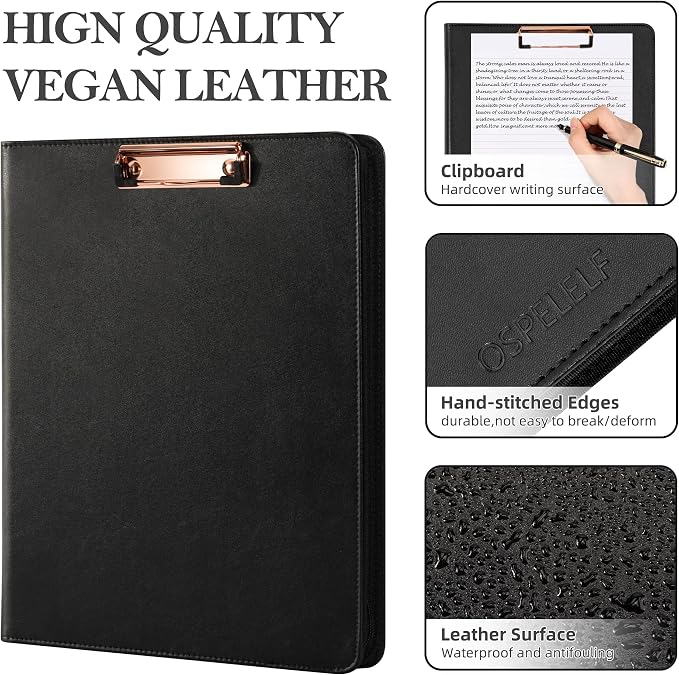 Ospelelf Zippered Padfolio Portfolio Folder, Leather Clipboard - Image 5
