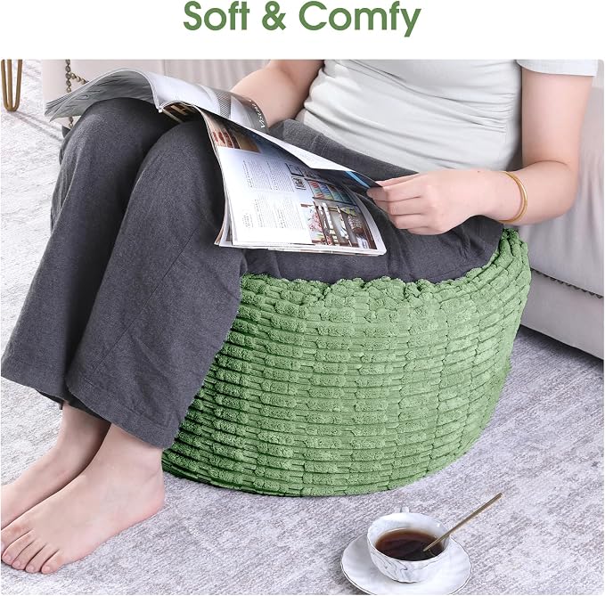 HOMBYS Unstuffed Ottoman Pouf Cover, Round Faux Fur Foot Stool, Fuzzy Chair - Image 4