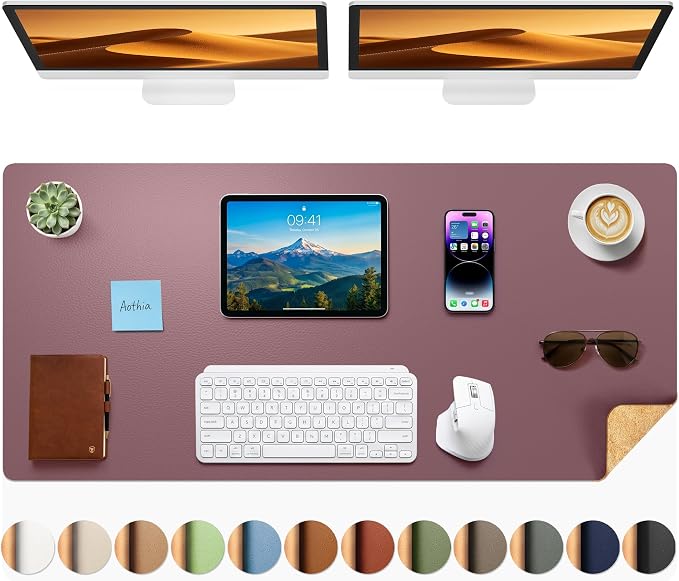 Aothia Dual-Sided Desk Mat, FSC Cork & PU Leather Desk Pad, Large Mouse Pad & by AothiaSimpleNaturalUnique