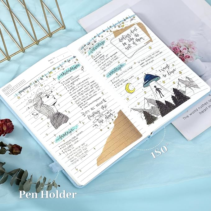 MINICAGIE 2 Pack Lined Journal Notebook for Women Cute Leather Journals for Writing Aesthetic Floral Diary 192 Pages A5 Hardcover Journaling Notebooks with Pen Loop, Blue, Purple-DeskLoop Office