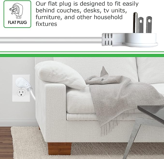 Digital Energy 8 Outlet Surge Protector Power Strip - 15 AMP, 1875 W, 125 V, 350 J Surge Protection, ETL Listed - Flat Plug, White, 8 FT-DeskLoop Office