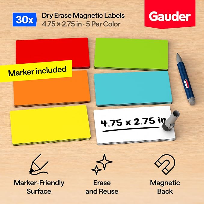 GAUDER Magnetic Dry Erase Labels | 30x Magnetic Labels | 30x Dry Erase Magnets - Image 2