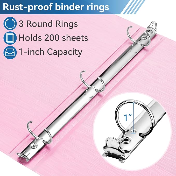 SUIN 1-inch 3 Ring Binder with 2 Interior Pockets, and School Use, 6 Pack Brush - Image 3