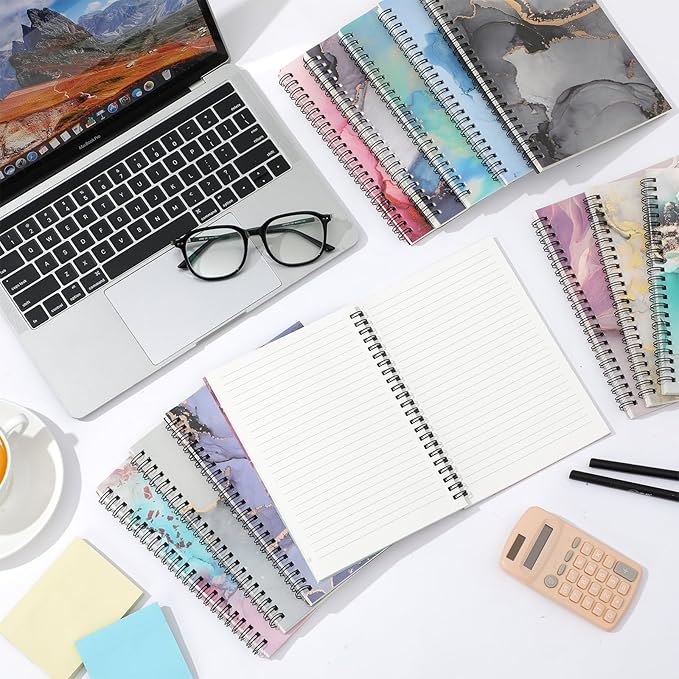 Fuutreo 12 Pcs Spiral Notebook for Work A5 8.3 x 5.7 Inch College Ruled Spiral Journal Notebook Kraft Cover Ruled Paper, 12 Color, 60 Sheets, 120 Pages for Office School(Marble Pattern)-DeskLoop Office