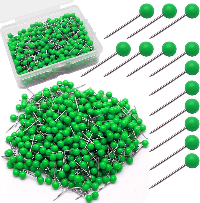 500Pcs Green Map Pins, 1/8 Inch Map Tacks, Round Ball Head Map Push Pins by Auvotuis