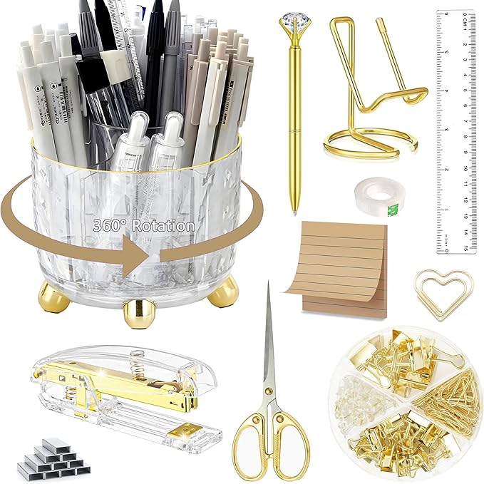 Gold Desk Accessories, Office Desk Organizers and Accessories 360°Pen Holder by Dimonluce