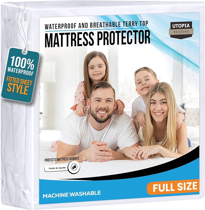 Full Size Mattress Protector Waterproof, Premium 200 GSM Terry Mattress Cover by UTOPIABEDDING