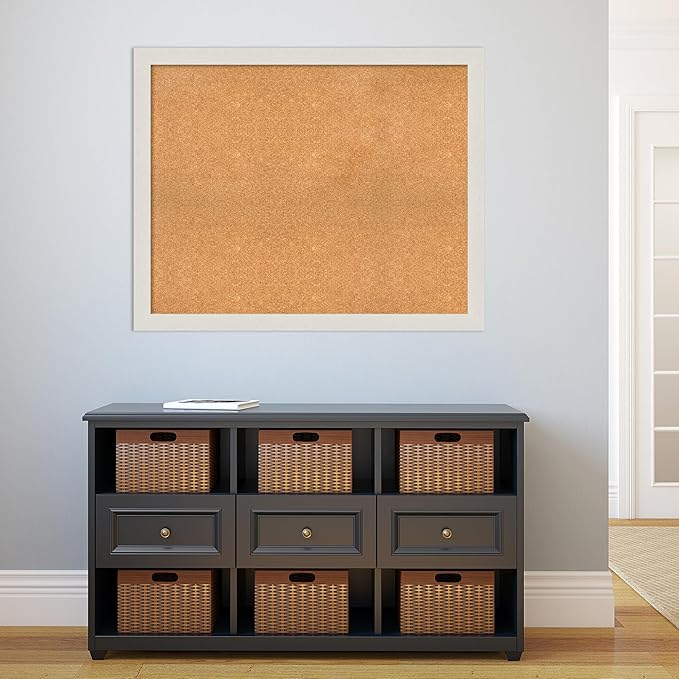 Amanti Art Natural Cork Board for Wall, 33x41 Vision Board with White Frame, X-Large Corkboard Office Decor for Home Organization, Country Rustic Corkboard Pinboard to Display Items for Home-DeskLoop Office