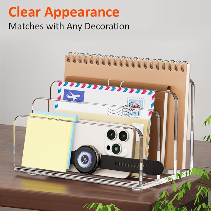 FUCDTEFC Desk Mail Organizer, 3 Section Clear Acrylic File Holder Letter - Image 7