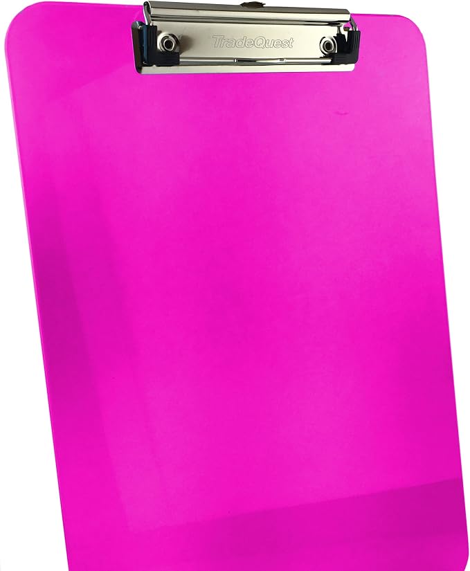 Trade Quest Plastic Clipboard Transparent Color Letter Size Low Profile Clip - Image 2