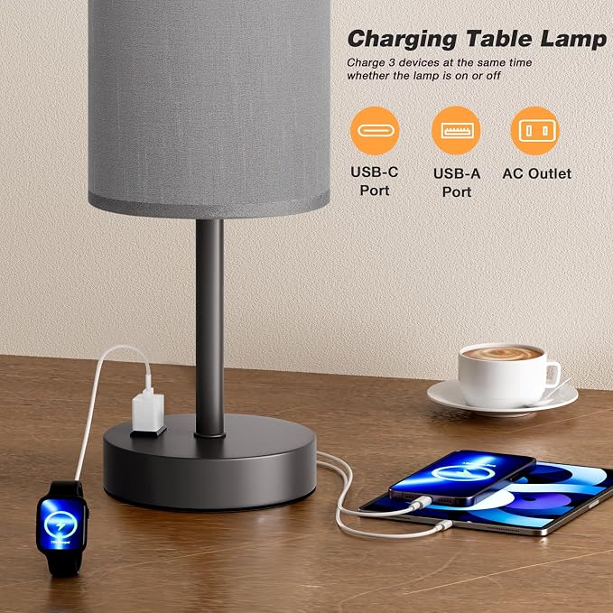 Fenmzee Grey Nightstand Bedroom Lamp - Image 3
