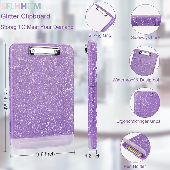 Glitter Clipboard with Storage, Storage Clipboard with Pen Holder, A4 Binder - Image 2