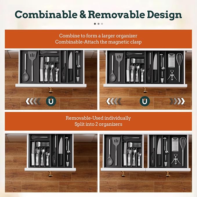 Silverware Organizer Large, Magnetic Connected Expandable 11 Slots Silverware - Image 5