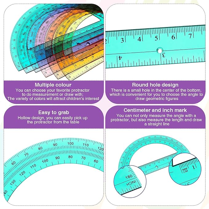 Zonon 200 Pieces Protractors Bulk Plastic 180 Degrees 6 Inch Translucent - Image 3