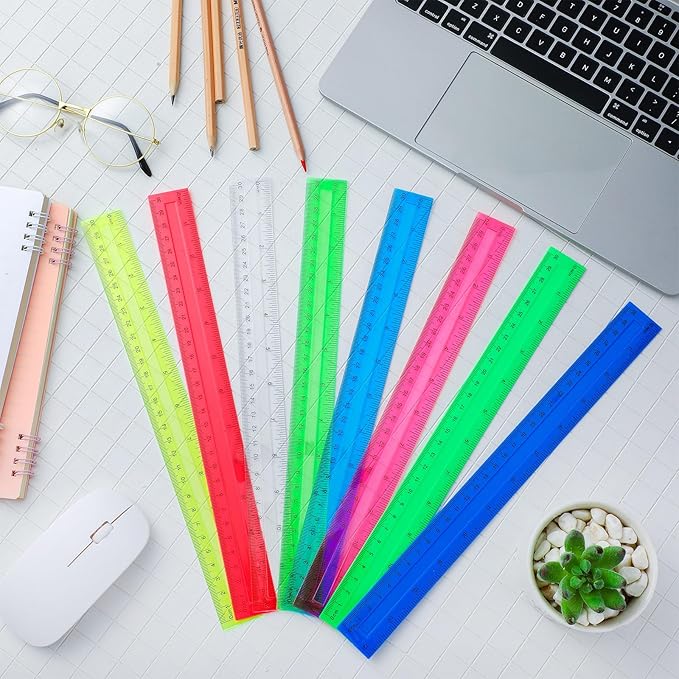 Panelee 306 Pcs 12 Inch Plastic Ruler Color Transparent Ruler Assorted Color Metric Clear Ruler with Inches and Centimeters for Kids School Home Classroom Office Back to School Gifts Supplies-DeskLoop Office
