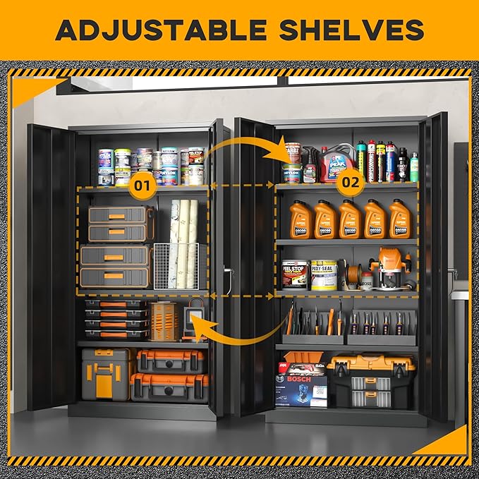 INTERGREAT Garage Storage Cabinets with Lock,72" H Metal Storage Cabinet with Doors and Adjustable Shelves, Steel Tool Cabinet for Garage, Office, Warehouse, School, Black-DeskLoop Office