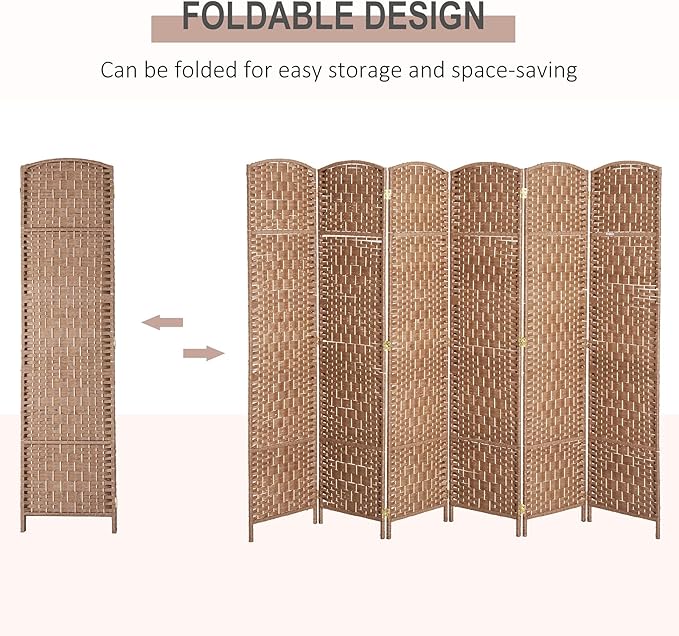 HOMCOM Room Divider, 6 Panel Folding Privacy Screen, 6FT Tall Portable Wicker Weave Partition Wall Divider for Bedroom, Home Office, Natural-DeskLoop Office