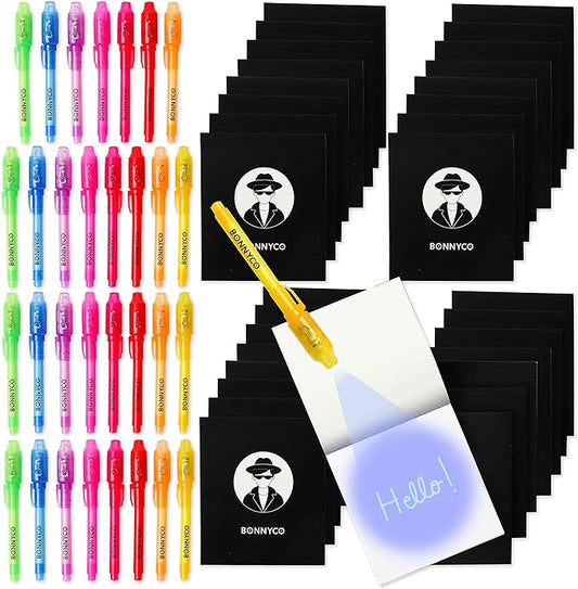 BONNYCO Invisible Ink Pen and Notebook, Pack of 32 Party Favors for Kids Birthday | Spy Pen Party Supplies, Pinata Stuffers, Prizes for Kids | Magic Pen Birthday Party Favors, Prizes for Students-DeskLoop Office