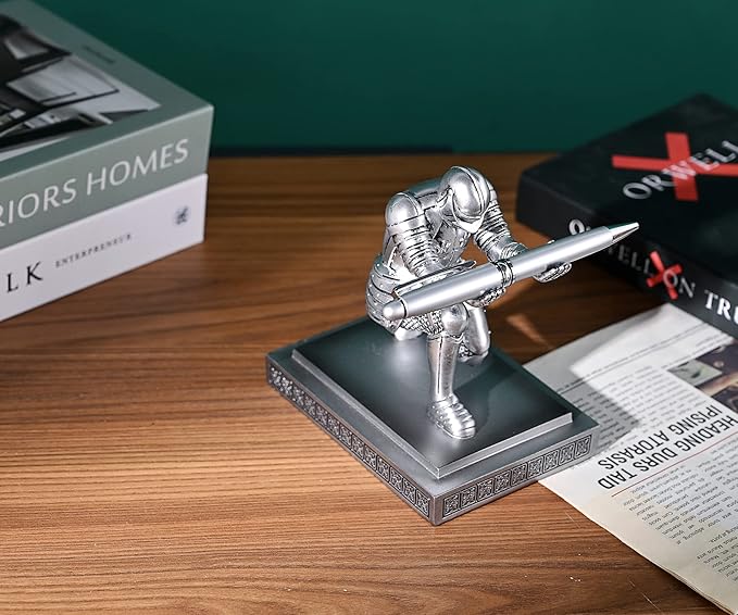 Knight Pen Holder Pen Stand Desk Organizers and Accessories Resin Pencil Holder as Gift with a Fancy Pen for Office and Home Desk Organizer (Silver)-DeskLoop Office