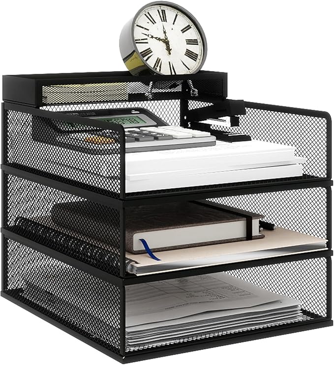 Natwind 3-Tier Stackable Metal Mesh Letter Paper Tray Organizer, Mail Tray - Image 8