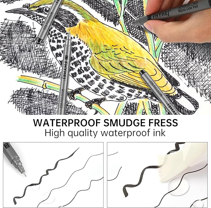 Micro Fineliner Drawing Art Pens: 9 Black Fine Line Ink Set Artist Supplies Archival Inking Markers Liner Professional Sketch Outline Anime Sketching Artist Illustration Watercolor-DeskLoop Office